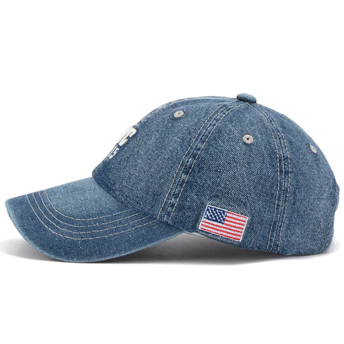 Denim Baseball Cap Women Embroidery Letter Jeans Snapback Hat-Women's Caps-Arimonz-Arimonz