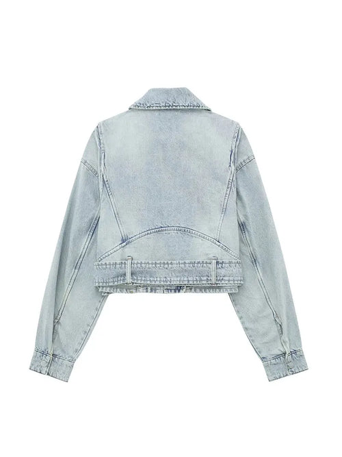 Denim Coat Lapel Long Sleeve Short Jacket Lady Chic Streetwear Jacket-Jean Jackets-Arimonz-Arimonz