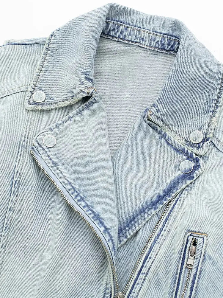 Denim Coat Lapel Long Sleeve Short Jacket Lady Chic Streetwear Jacket-Jean Jackets-Arimonz-Arimonz