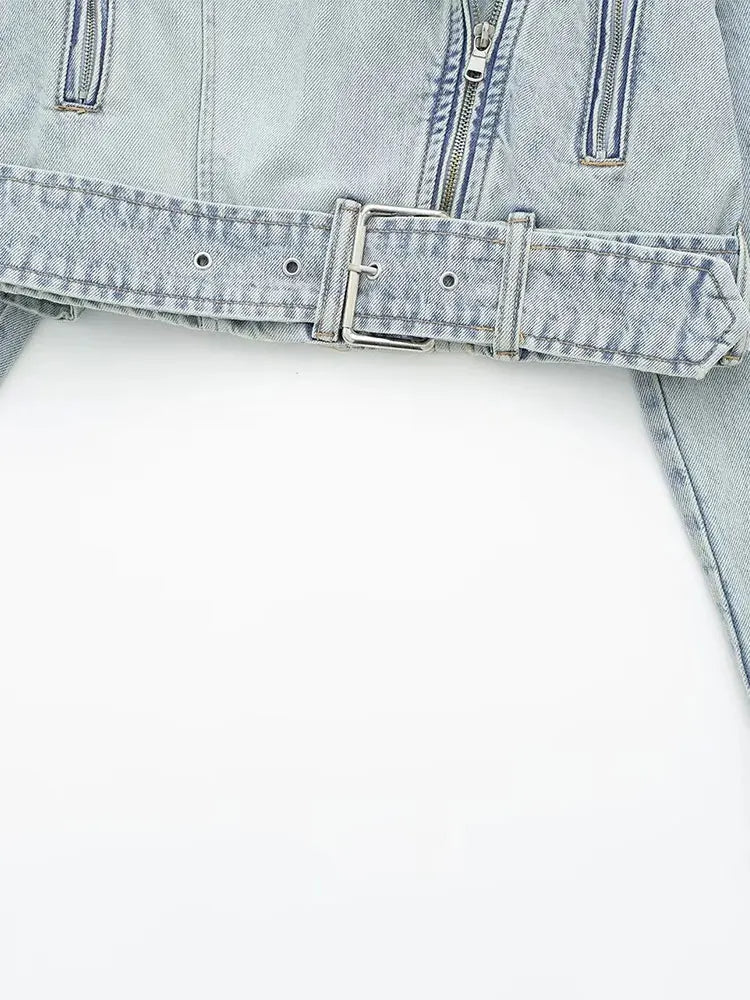 Denim Coat Lapel Long Sleeve Short Jacket Lady Chic Streetwear Jacket-Jean Jackets-Arimonz-Arimonz