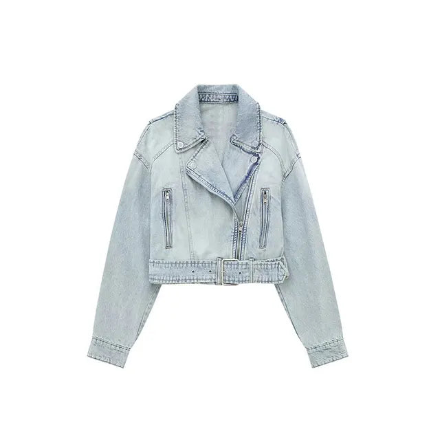 Denim Coat Lapel Long Sleeve Short Jacket Lady Chic Streetwear Jacket-Jean Jackets-Arimonz-blue-S-Arimonz