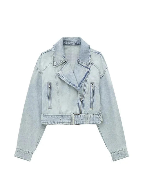 Denim Coat Lapel Long Sleeve Short Jacket Lady Chic Streetwear Jacket-Jean Jackets-Arimonz-Arimonz