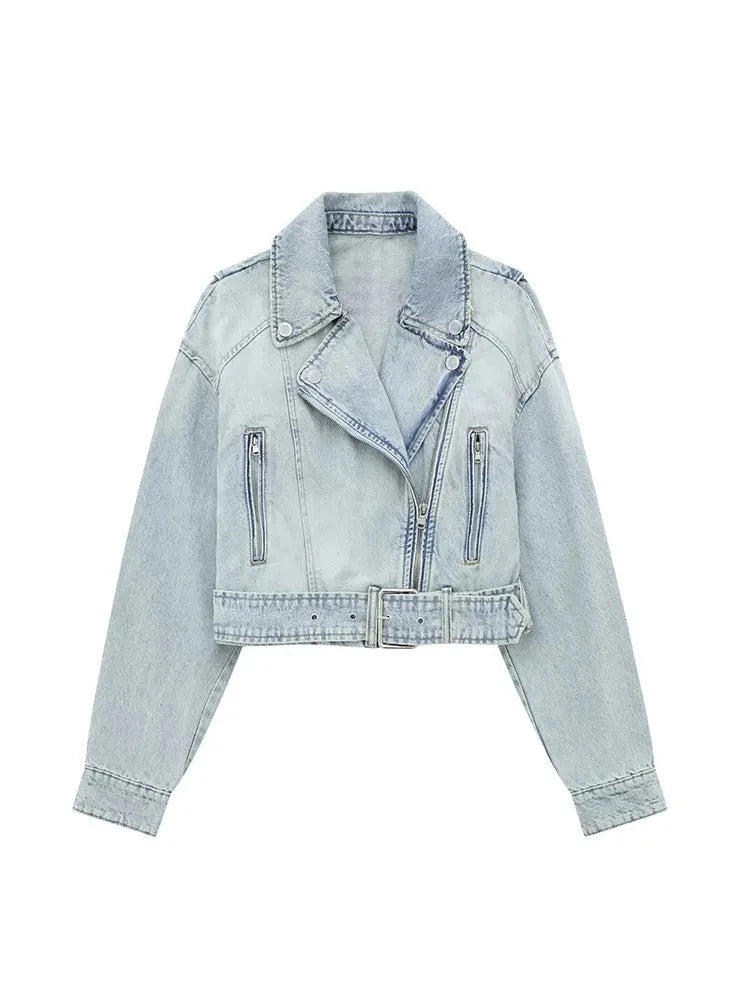Denim Coat Lapel Long Sleeve Short Jacket Lady Chic Streetwear Jacket-Jean Jackets-Arimonz-Arimonz
