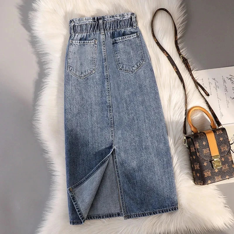 Denim Skirt Women High Waist Wrapped Hip Skirt Casual Skirt-Denim Skirts-Arimonz-Arimonz