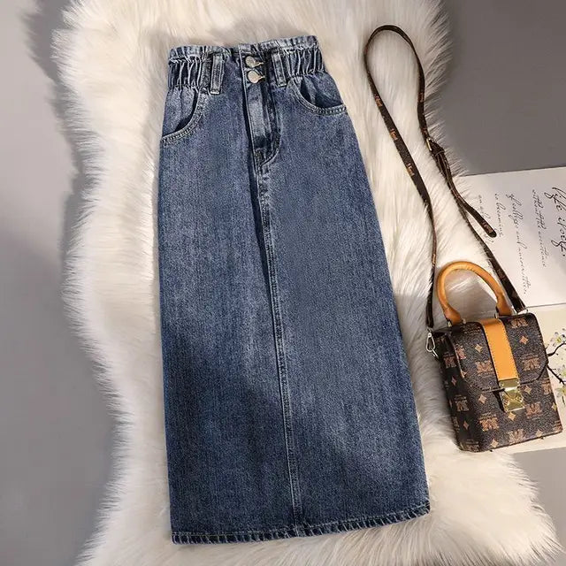 Denim Skirt Women High Waist Wrapped Hip Skirt Casual Skirt-Denim Skirts-Arimonz-Dark blue-S-Arimonz