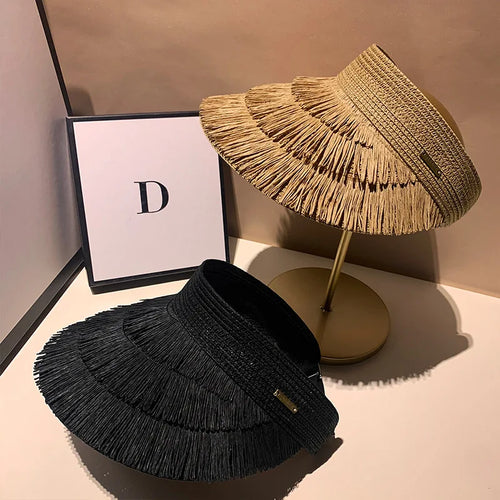 Designer Tassel Straw Sun Summer Hat Outdoor Panama Beach Sunshade Cap-Summer Hats-Arimonz-Arimonz