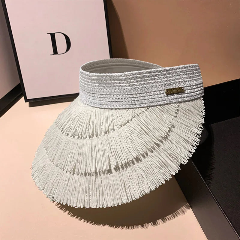 Designer Tassel Straw Sun Summer Hat Outdoor Panama Beach Sunshade Cap-Summer Hats-Arimonz-Arimonz