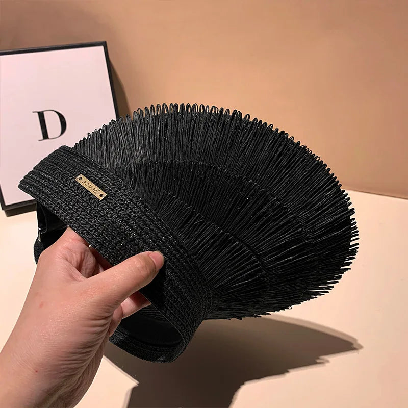 Designer Tassel Straw Sun Summer Hat Outdoor Panama Beach Sunshade Cap-Summer Hats-Arimonz-Arimonz