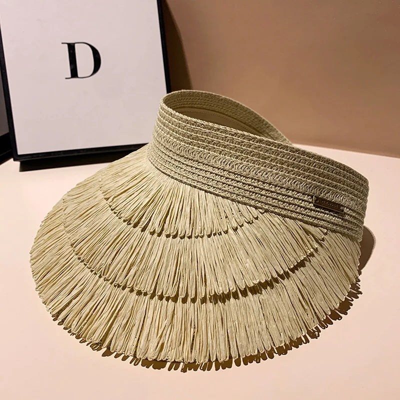 Designer Tassel Straw Sun Summer Hat Outdoor Panama Beach Sunshade Cap-Summer Hats-Arimonz-Arimonz