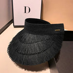 Designer Tassel Straw Sun Summer Hat Outdoor Panama Beach Sunshade Cap-Summer Hats-Arimonz-Black-Arimonz