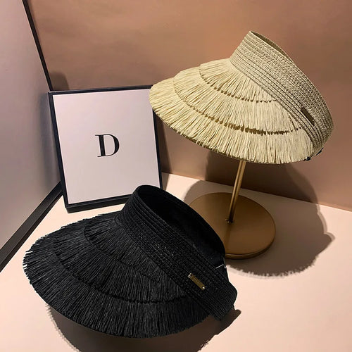 Designer Tassel Straw Sun Summer Hat Outdoor Panama Beach Sunshade Cap-Summer Hats-Arimonz-Arimonz