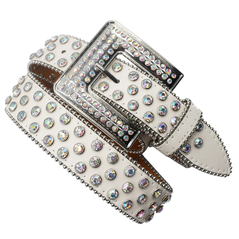 Diamond Rhinestone Belt Fashion Luxury Crystal Studded Pin Buckle Belt-Belts-Arimonz-FKTJ-White-115CM/45inches-Arimonz