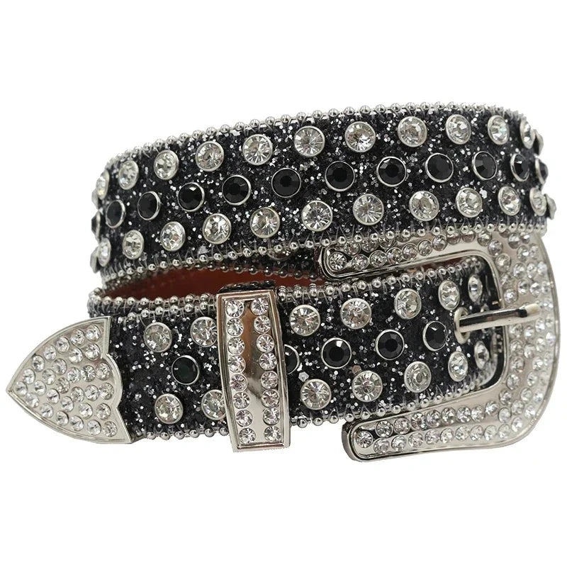 Diamond Rhinestone Belt Fashion Luxury Crystal Studded Pin Buckle Belt-Belts-Arimonz-shiny black-115CM/45inches-Arimonz
