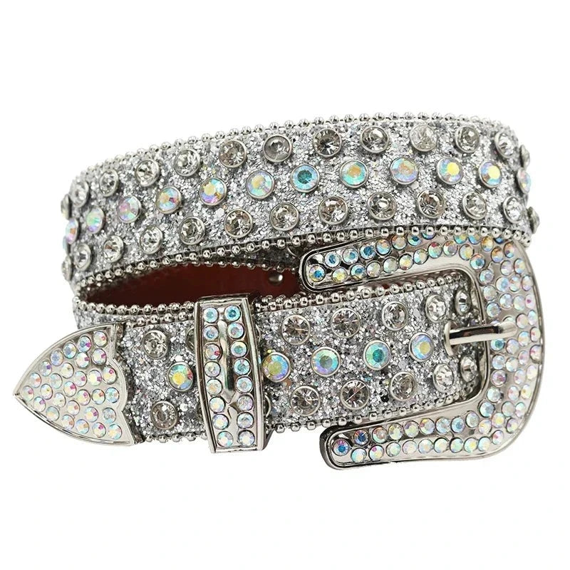 Diamond Rhinestone Belt Fashion Luxury Crystal Studded Pin Buckle Belt-Belts-Arimonz-shiny silver-115CM/45inches-Arimonz