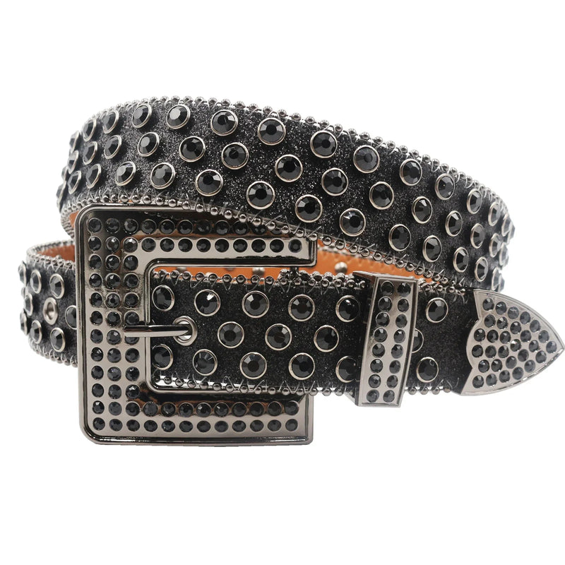 Diamond Rhinestone Belts Fashion Crystal Studded Pin Buckle Belt-Women's Belts-Arimonz-FK-Black-125cm/49inches-Arimonz