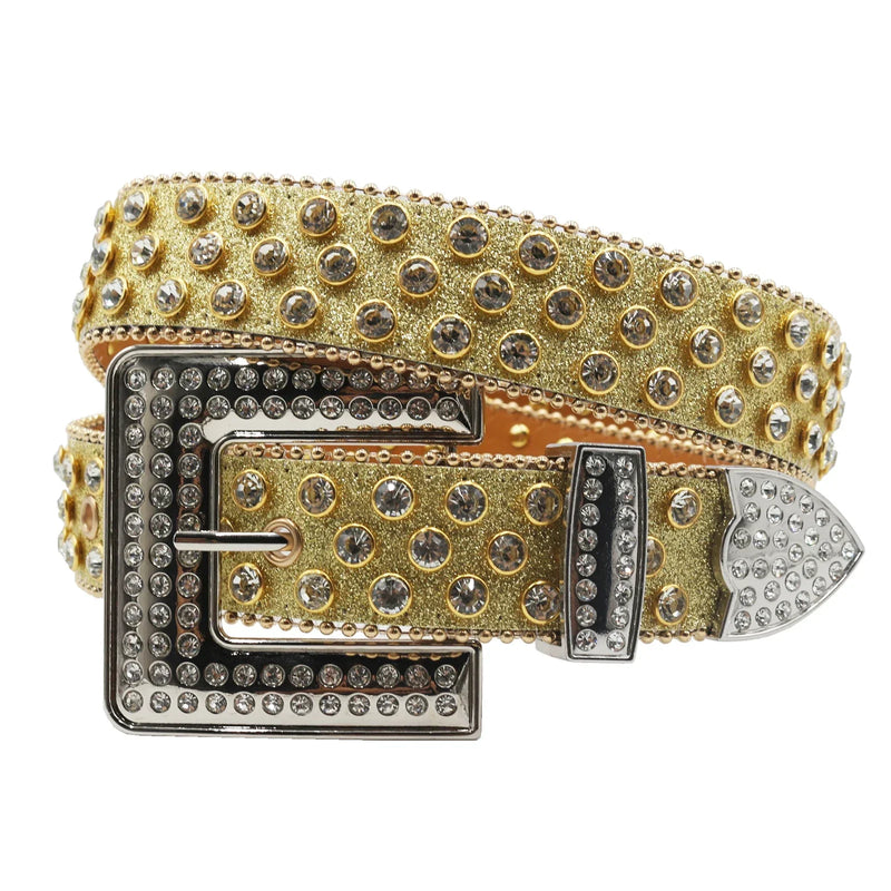 Diamond Rhinestone Belts Fashion Crystal Studded Pin Buckle Belt-Women's Belts-Arimonz-FK-Gold-125cm/49inches-Arimonz