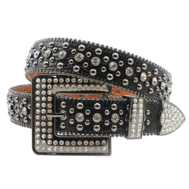 Diamond Rhinestone Belts Fashion Crystal Studded Pin Buckle Belt-Women's Belts-Arimonz-FK-MD-Black-125cm/49inches-Arimonz