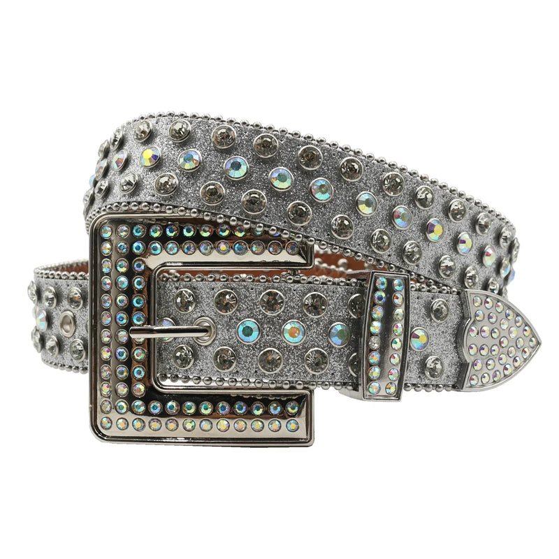 Diamond Rhinestone Belts Fashion Crystal Studded Pin Buckle Belt-Women's Belts-Arimonz-FK-Silver-125cm/49inches-Arimonz