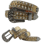 Diamond Rhinestone Belts Fashion Crystal Studded Pin Buckle Belt-Women's Belts-Arimonz-JD-5Skull-Gold-125cm/49inches-Arimonz