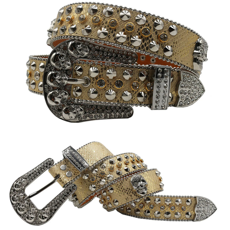Diamond Rhinestone Belts Fashion Crystal Studded Pin Buckle Belt-Women's Belts-Arimonz-JD-5Skull-Gold-125cm/49inches-Arimonz