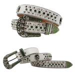 Diamond Rhinestone Belts Fashion Crystal Studded Pin Buckle Belt-Women's Belts-Arimonz-JD-5Skull-Green-125cm/49inches-Arimonz