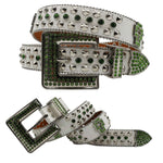 Diamond Rhinestone Belts Fashion Crystal Studded Pin Buckle Belt-Women's Belts-Arimonz-JD-FK-Green-125cm/49inches-Arimonz