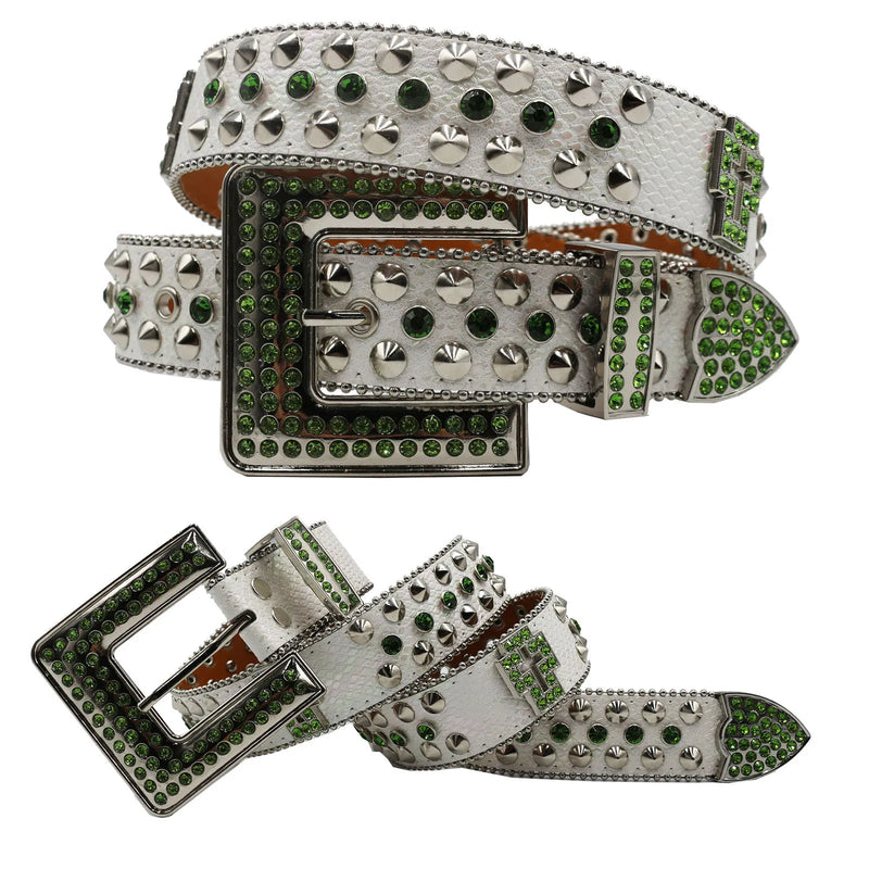 Diamond Rhinestone Belts Fashion Crystal Studded Pin Buckle Belt-Women's Belts-Arimonz-JD-FK-Green-125cm/49inches-Arimonz