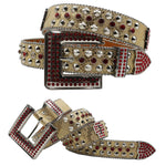 Diamond Rhinestone Belts Fashion Crystal Studded Pin Buckle Belt-Women's Belts-Arimonz-JD-FK-Red-125cm/49inches-Arimonz