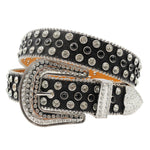 Diamond Rhinestone Belts Fashion Crystal Studded Pin Buckle Belt-Women's Belts-Arimonz-Shiny black2-125cm/49inches-Arimonz