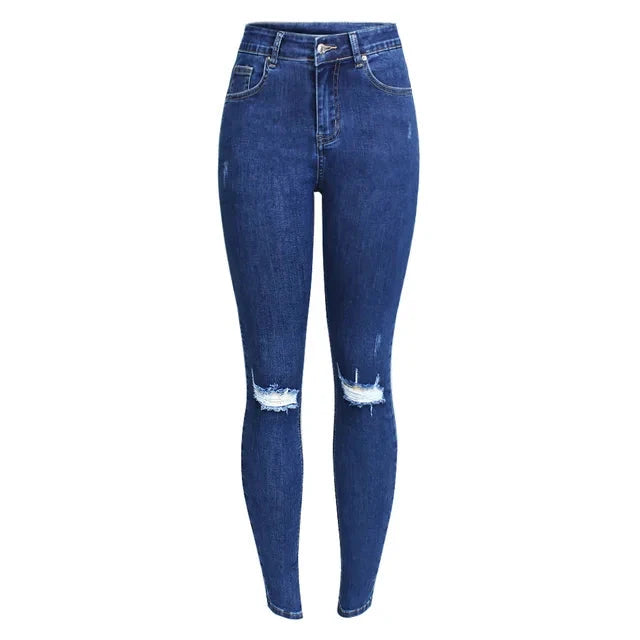 Distressed Jeans For Women Stretchy Pencil Skinny Denim Pants-Skinny Jeans-Arimonz-Blue-S-Arimonz