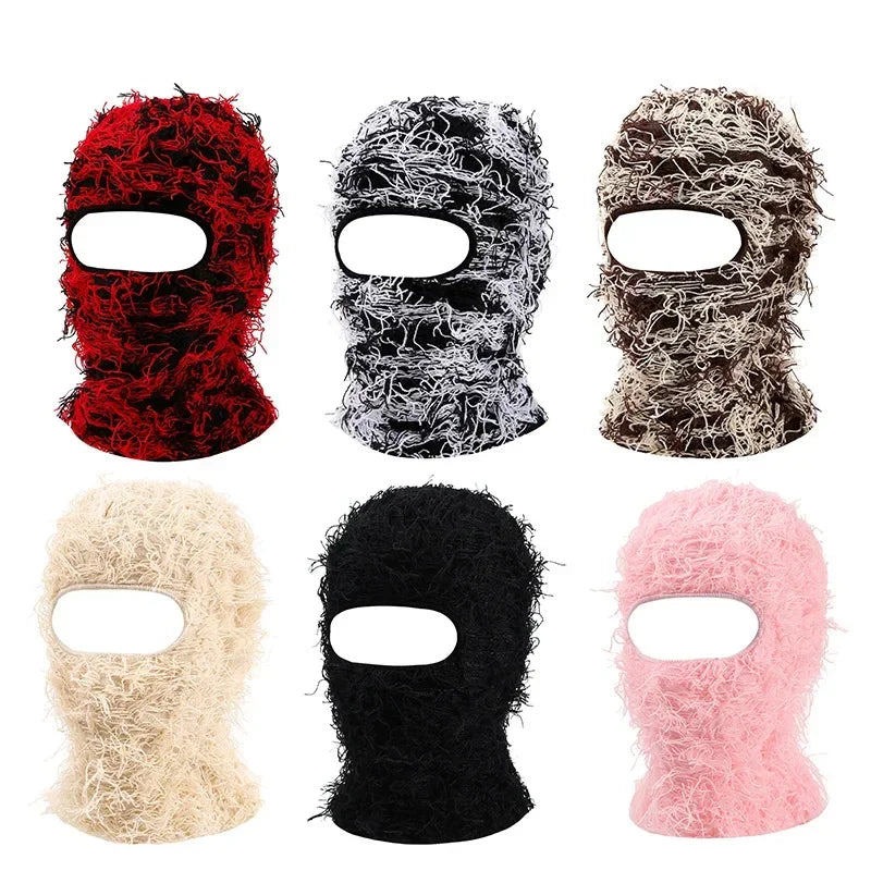Distressed Knitted Hip Hop Cap Outdoor Fuzzy Ski Balaclava Beanies Hat-Winter Hats-Arimonz-Arimonz