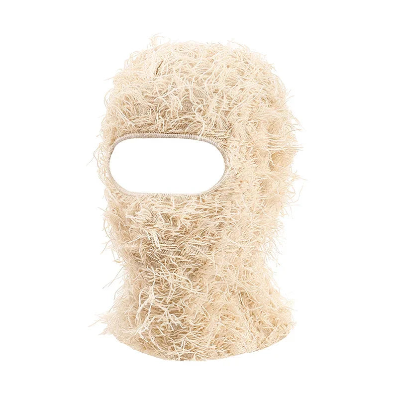 Distressed Knitted Hip Hop Cap Outdoor Fuzzy Ski Balaclava Beanies Hat-Winter Hats-Arimonz-Beige 2-Arimonz
