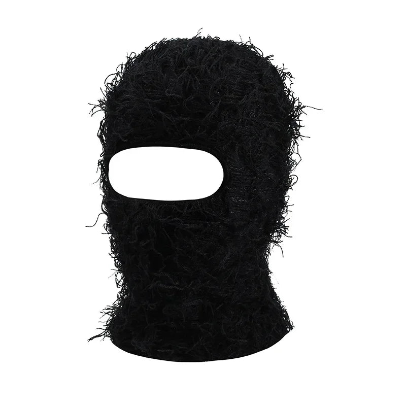 Distressed Knitted Hip Hop Cap Outdoor Fuzzy Ski Balaclava Beanies Hat-Winter Hats-Arimonz-Black 2-Arimonz
