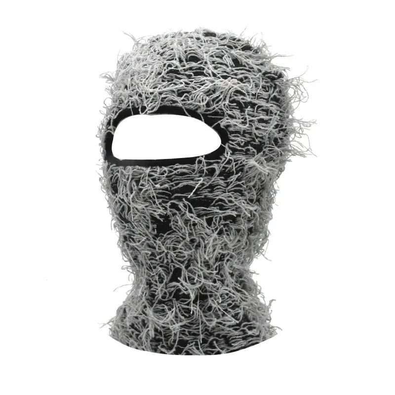 Distressed Knitted Hip Hop Cap Outdoor Fuzzy Ski Balaclava Beanies Hat-Winter Hats-Arimonz-Black Grey 2-Arimonz