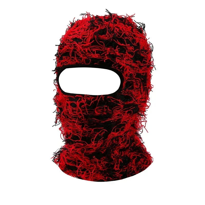Distressed Knitted Hip Hop Cap Outdoor Fuzzy Ski Balaclava Beanies Hat-Winter Hats-Arimonz-Black Red 2-Arimonz