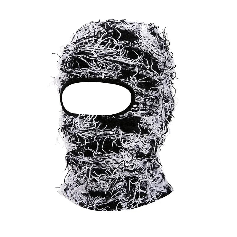 Distressed Knitted Hip Hop Cap Outdoor Fuzzy Ski Balaclava Beanies Hat-Winter Hats-Arimonz-Black White 2-Arimonz