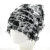 Distressed Knitted Hip Hop Cap Outdoor Fuzzy Ski Balaclava Beanies Hat-Winter Hats-Arimonz-Black White-Arimonz