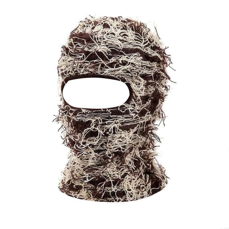 Distressed Knitted Hip Hop Cap Outdoor Fuzzy Ski Balaclava Beanies Hat-Winter Hats-Arimonz-Coffee Beige 2-Arimonz