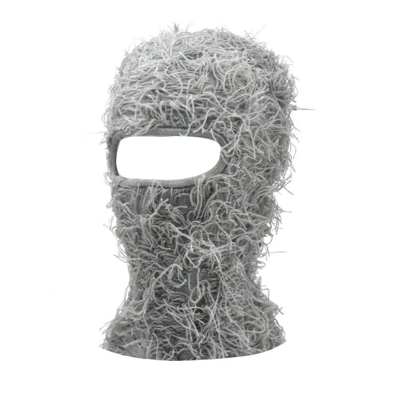 Distressed Knitted Hip Hop Cap Outdoor Fuzzy Ski Balaclava Beanies Hat-Winter Hats-Arimonz-Light Grey 2-Arimonz