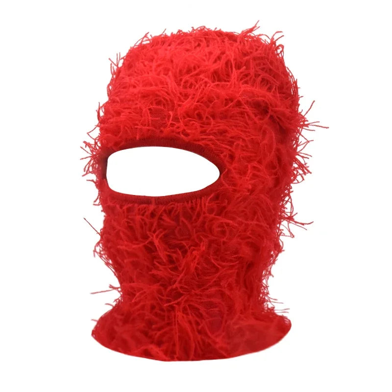Distressed Knitted Hip Hop Cap Outdoor Fuzzy Ski Balaclava Beanies Hat-Winter Hats-Arimonz-Red 2-Arimonz