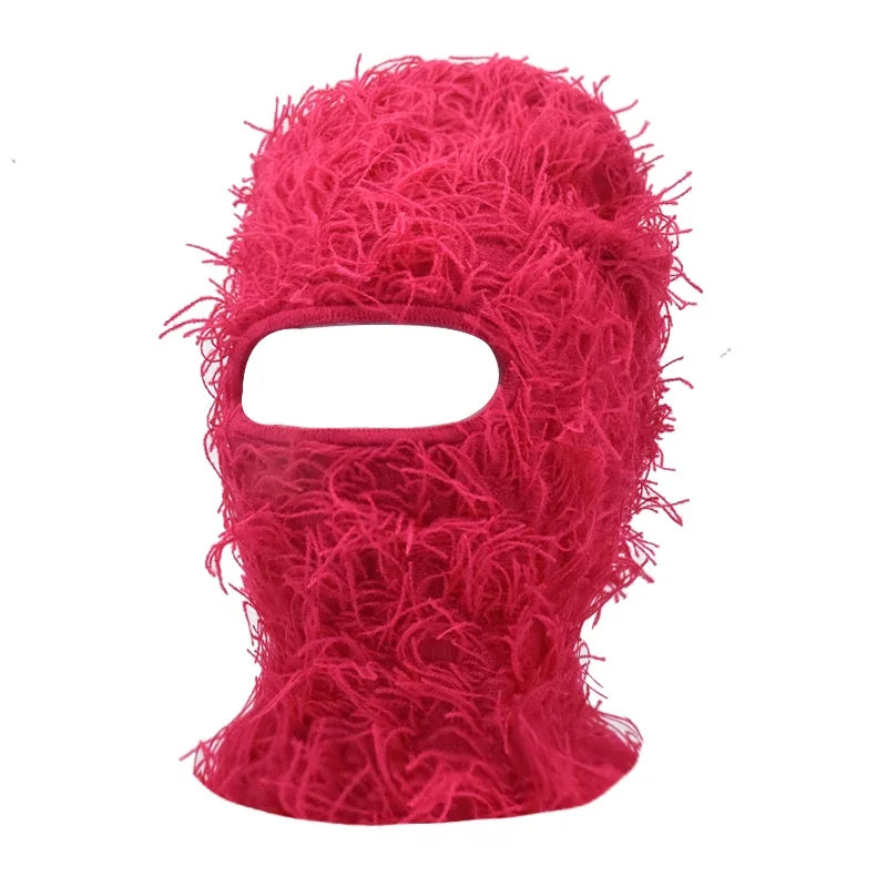 Distressed Knitted Hip Hop Cap Outdoor Fuzzy Ski Balaclava Beanies Hat-Winter Hats-Arimonz-Rose Red 2-Arimonz