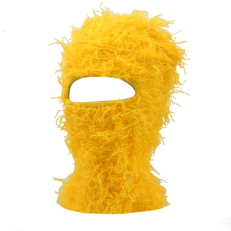 Distressed Knitted Hip Hop Cap Outdoor Fuzzy Ski Balaclava Beanies Hat-Winter Hats-Arimonz-Yellow 2-Arimonz