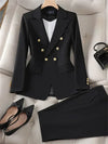 Double Breasted Long Sleeve Slim Blazer Straight Pants Office Wear-Wear To Work Sets-Arimonz-Arimonz