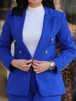 Double Breasted Long Sleeved Lapel Jacket and High Waisted Slim Pants-Wear To Work Sets-Arimonz-Arimonz