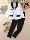 Double Breasted Long Sleeved Lapel Jacket and Pants 2pcs Suit Set-Wear To Work Sets-Arimonz-Arimonz