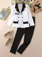 Double Breasted Long Sleeved Lapel Jacket and Pants 2pcs Suit Set-Wear To Work Sets-Arimonz-Arimonz