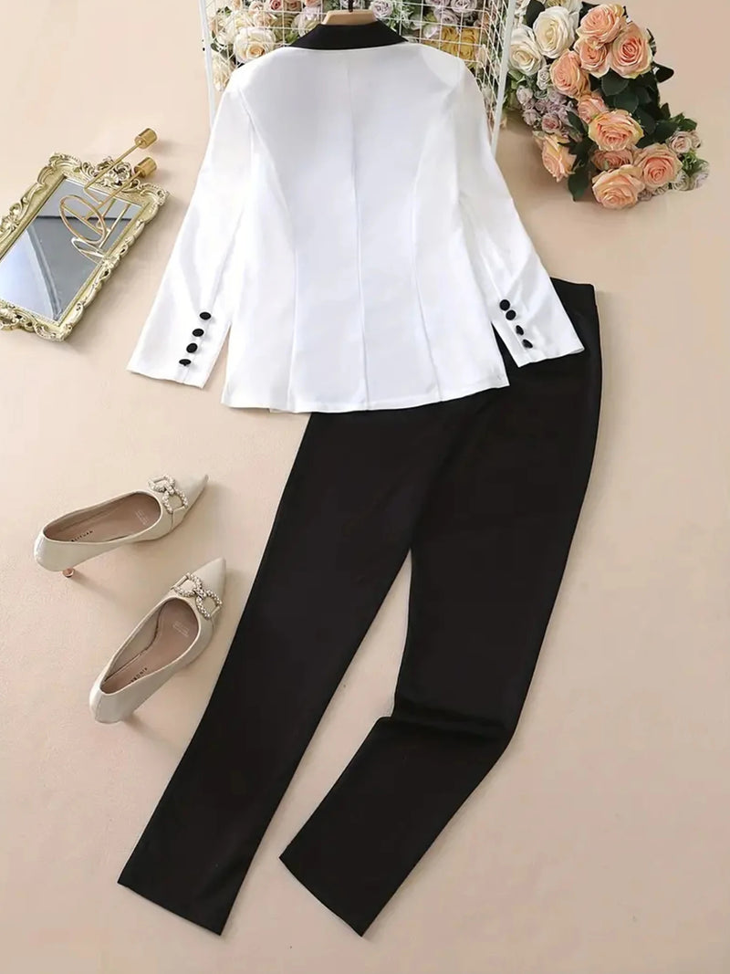 Double Breasted Long Sleeved Lapel Jacket and Pants 2pcs Suit Set-Wear To Work Sets-Arimonz-Arimonz