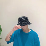 Double Sided Wide Brim Bucket Hat Graffiti Lettered Outdoor Unisex Cap-Bucket Hats-Arimonz-Arimonz