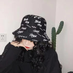 Double Sided Wide Brim Bucket Hat Graffiti Lettered Outdoor Unisex Cap-Bucket Hats-Arimonz-Arimonz