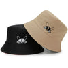 Double Sided Wide Brim Bucket Hat Graffiti Lettered Outdoor Unisex Cap-Bucket Hats-Arimonz-Cat-Khaki Black-22in-Arimonz